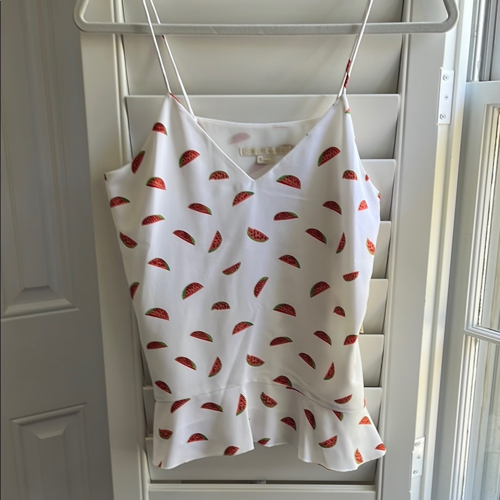 Cooper & Ella White and Red Asymmetrical Peplum Camisole